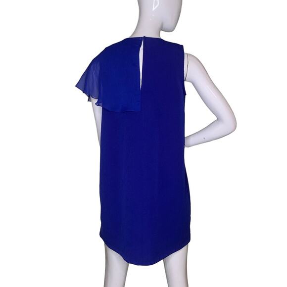 Zara Basic Mini Dress Size S Blue One Sleeve Sheer Turns Into a Veil - Picture 4 of 7
